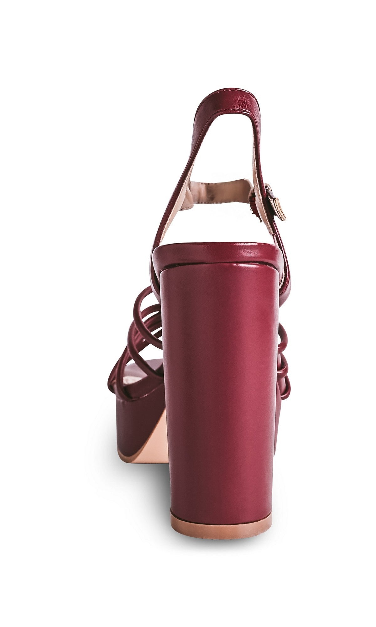 Rear view of Tiara Dark Red Prom Shoes: Touch Ups 4762, featuring a block heel and ankle strap, displayed on a white background.